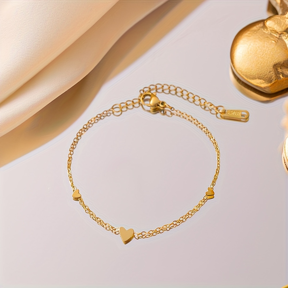 Heart-Shaped Stainless Steel Pendant Bracelet, Women's Gift